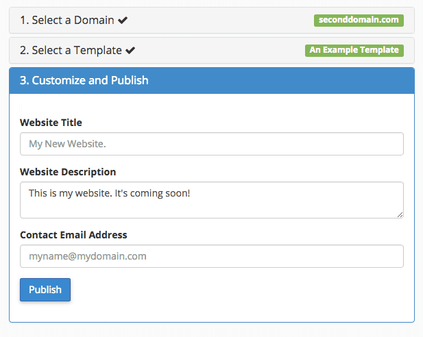 The Customize and Publish step in Site Publisher