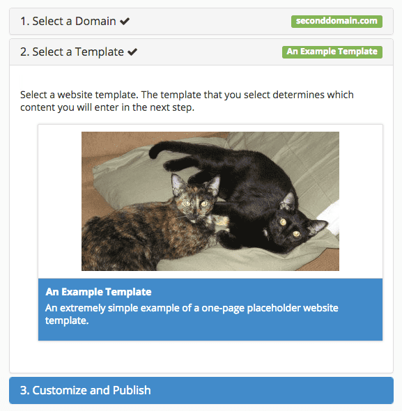 The Select a Template Step in Site Publisher